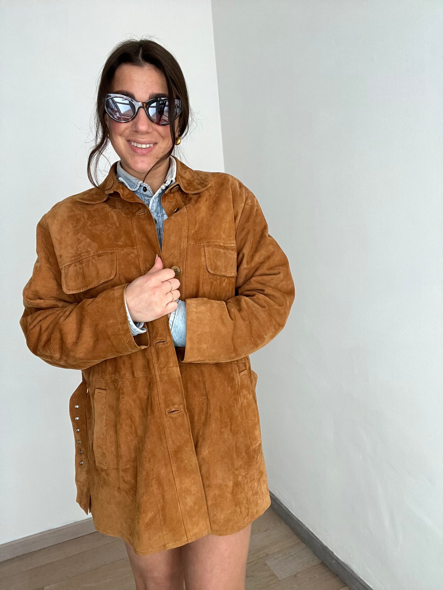 Giacca vintage scamosciata | Cannella con cintura