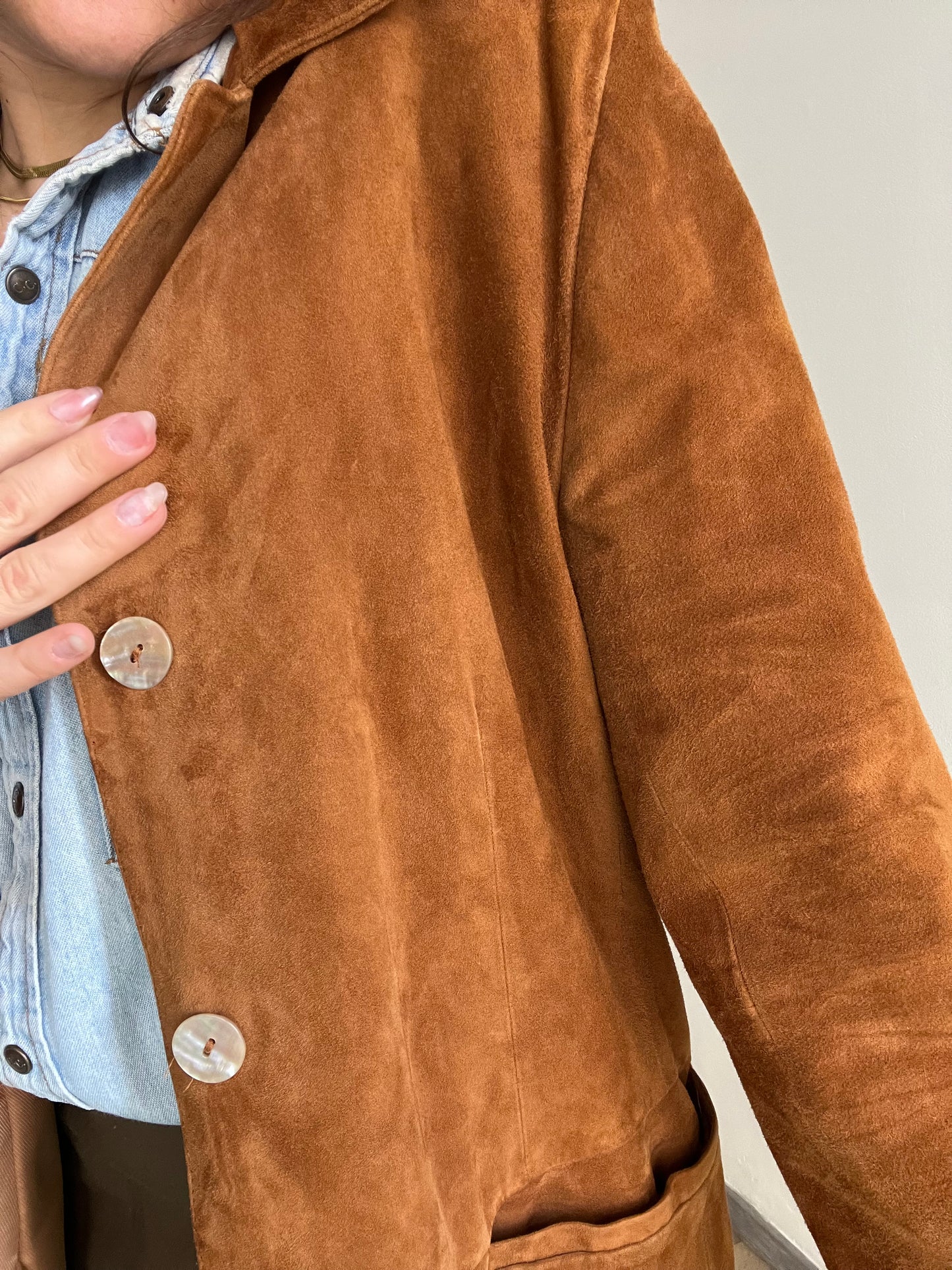 Blazer vintage scamosciato | Marrone con bottoni madreperla