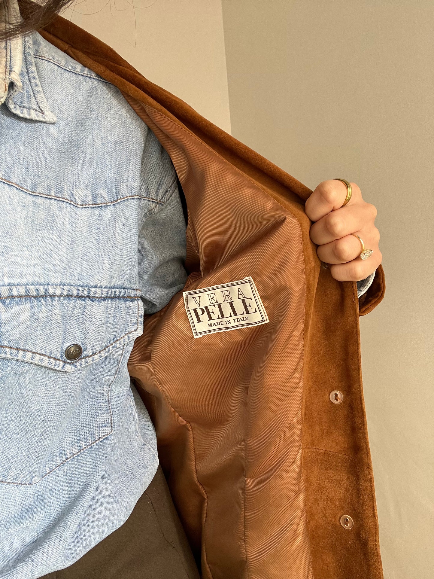 Blazer vintage scamosciato | Marrone con bottoni madreperla