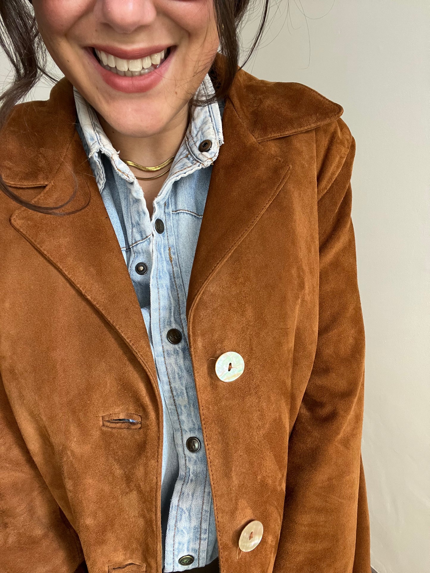 Blazer vintage scamosciato | Marrone con bottoni madreperla