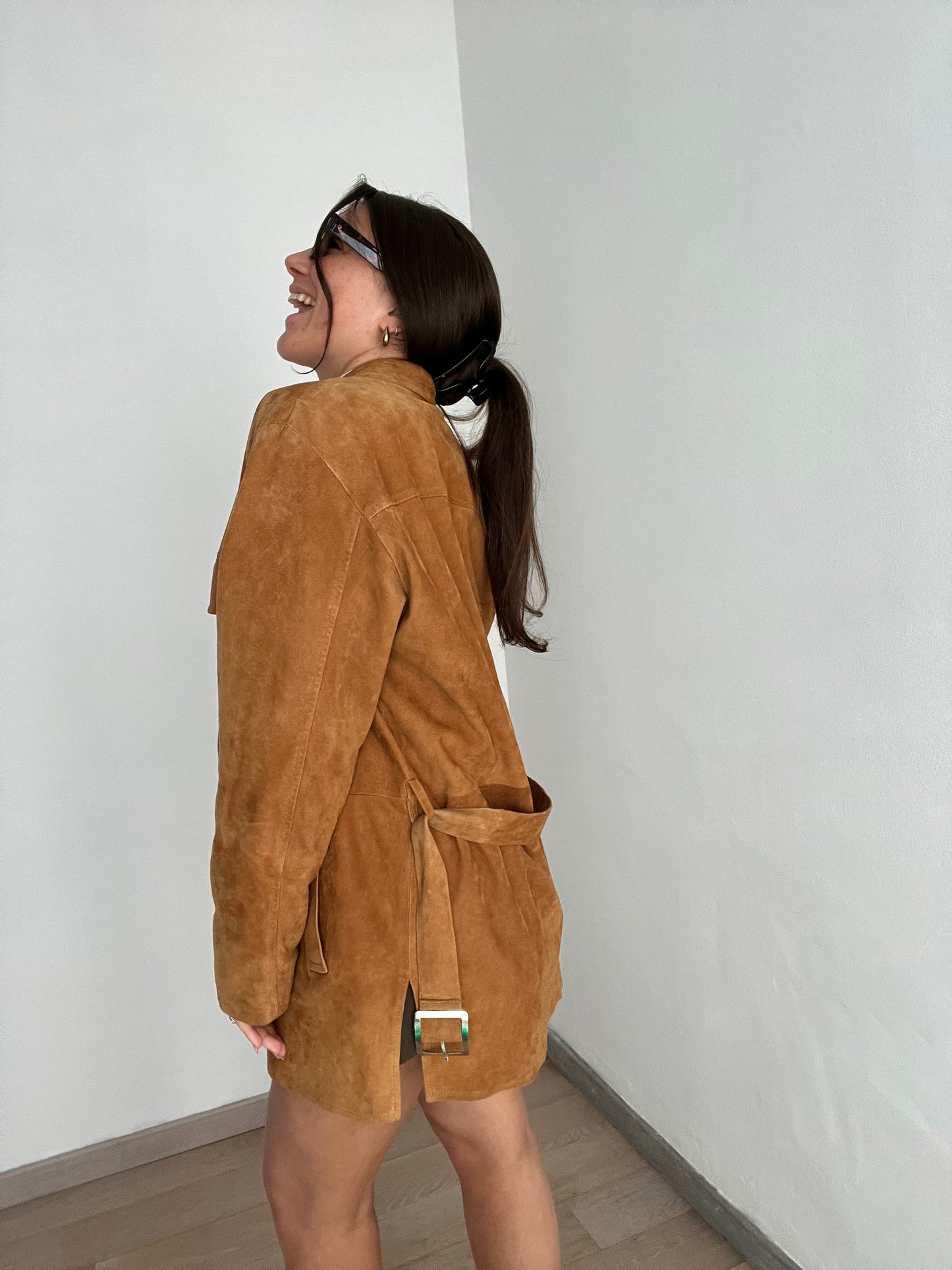 Giacca vintage scamosciata | Cannella con cintura