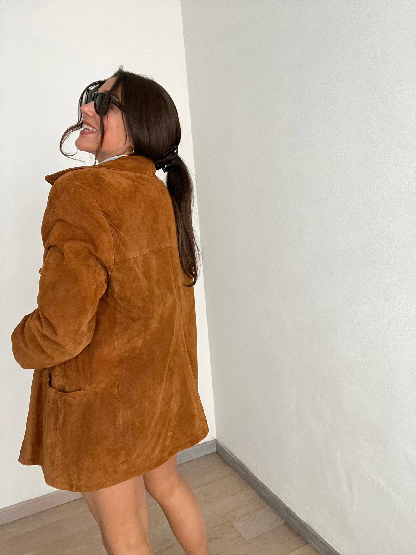 Blazer vintage scamosciato | Marrone con bottoni madreperla