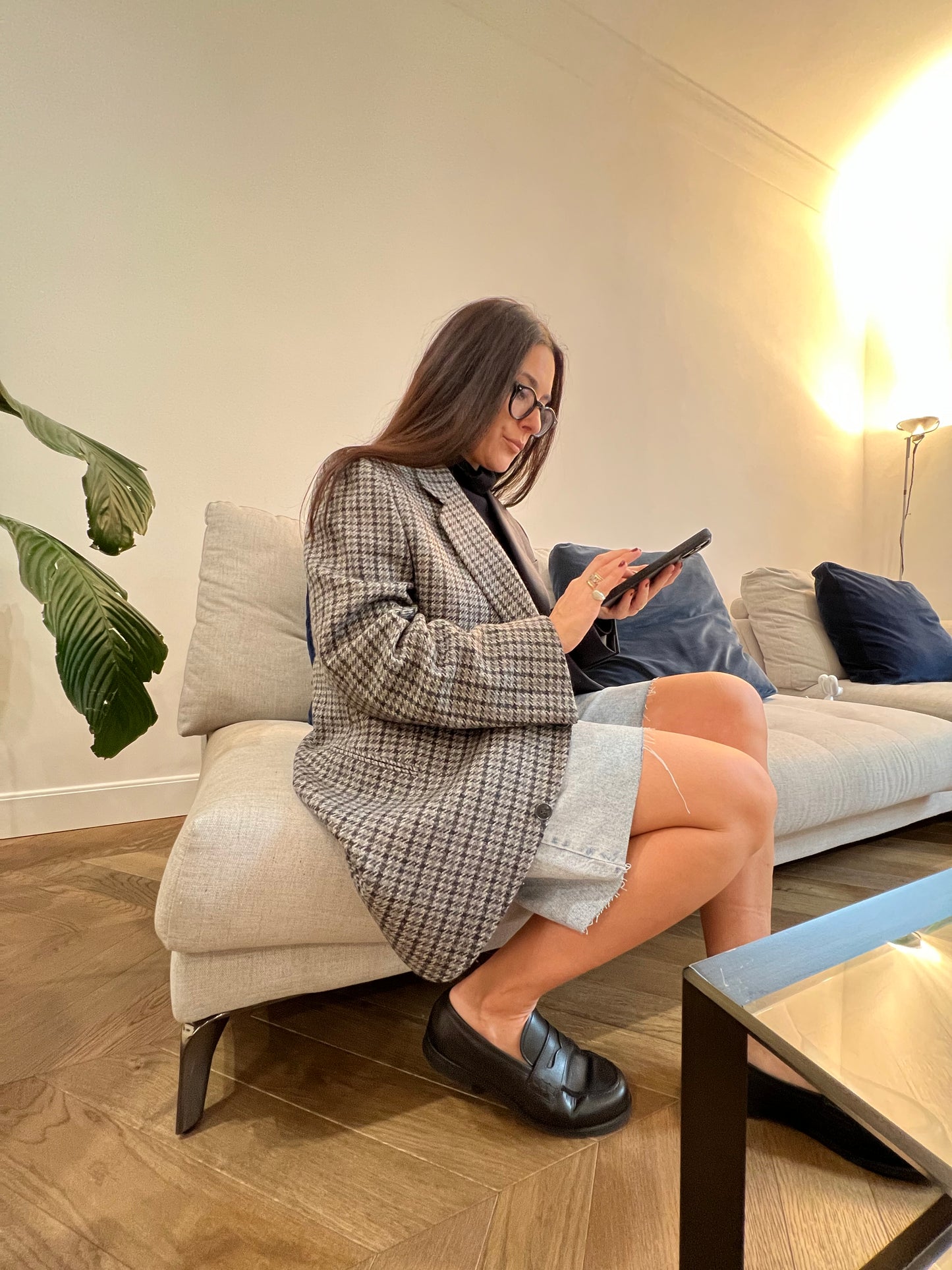 Blazer Bi-color in lana | Grigio a quadri