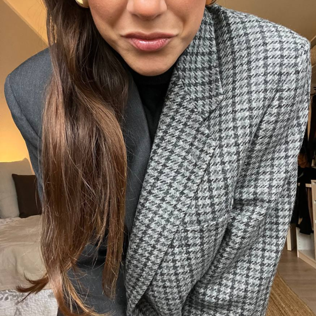 Blazer Bi-color in lana | Grigio a quadri