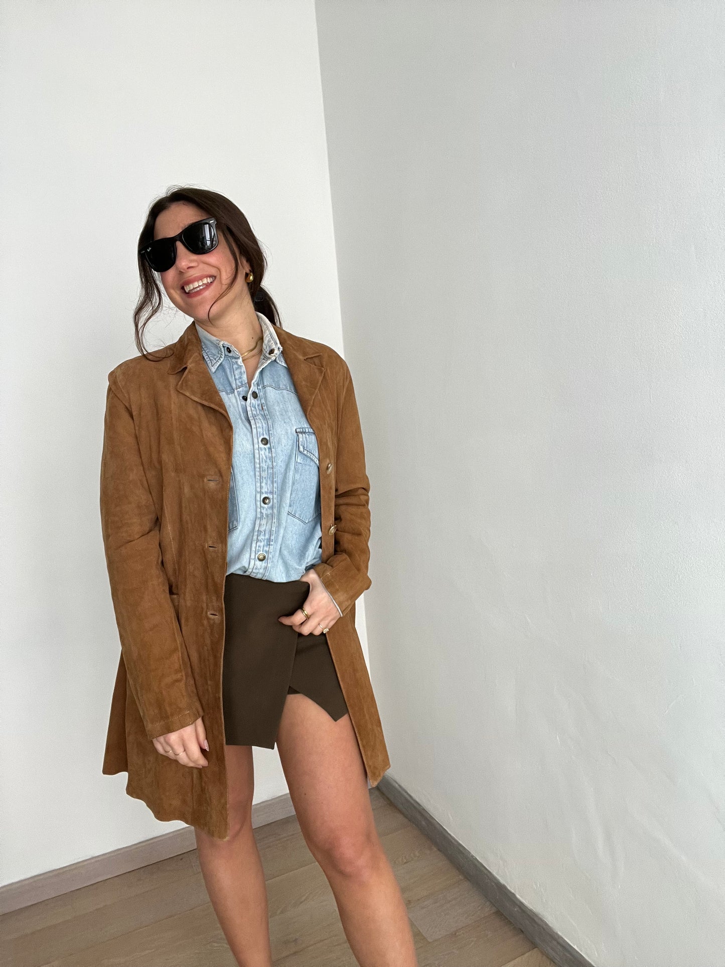 Giacca camicia vintage scamosciata | Marrone sabbia