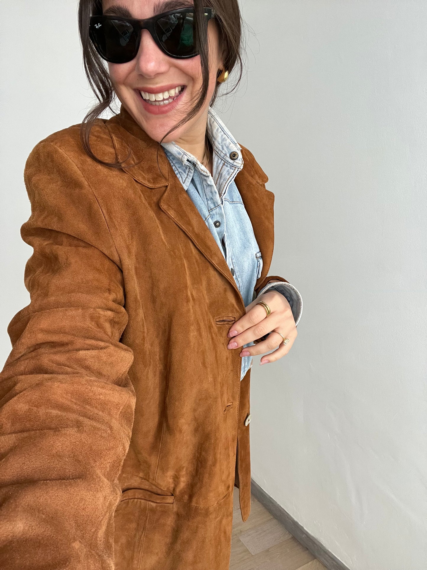 Blazer vintage scamosciato | Marrone con bottoni madreperla