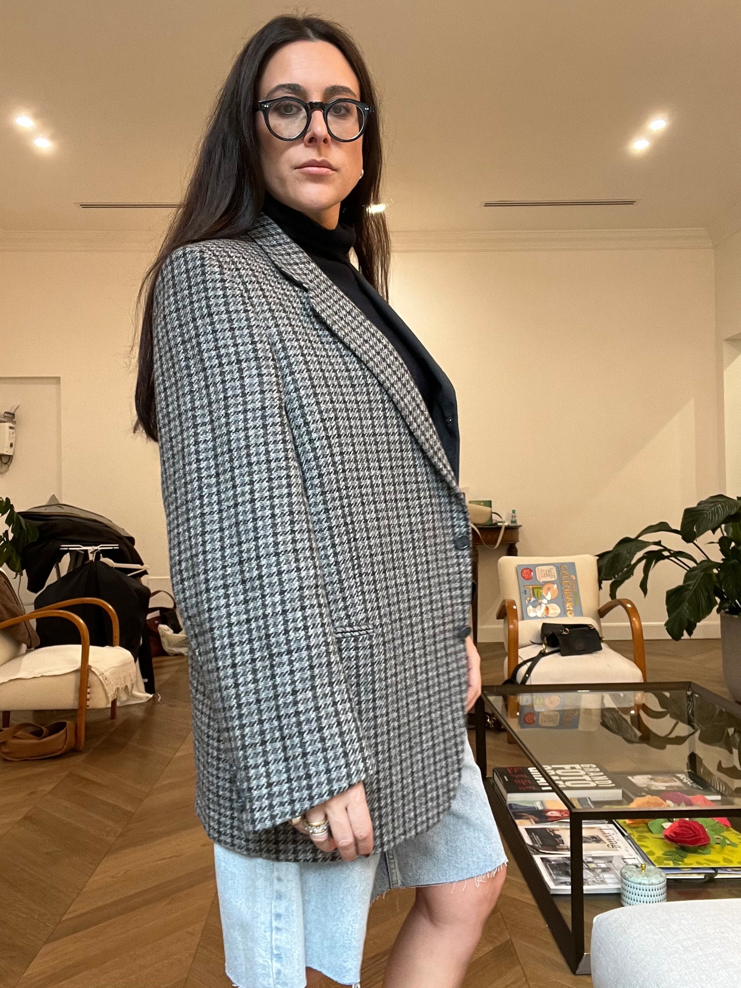 Blazer Bi-color in lana | Grigio a quadri