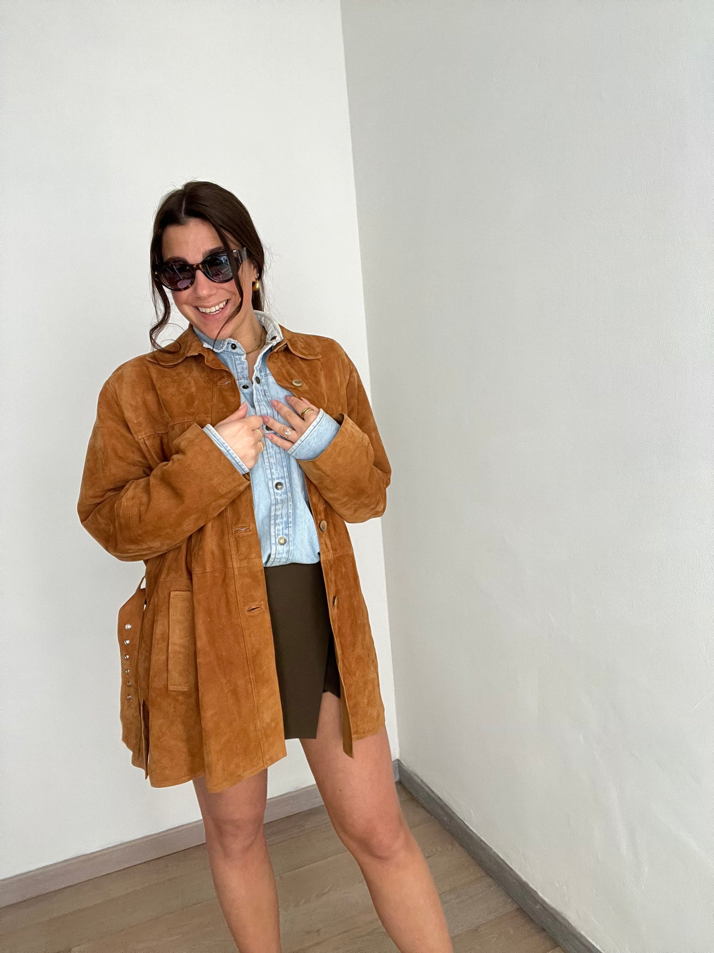 Giacca vintage scamosciata | Cannella con cintura