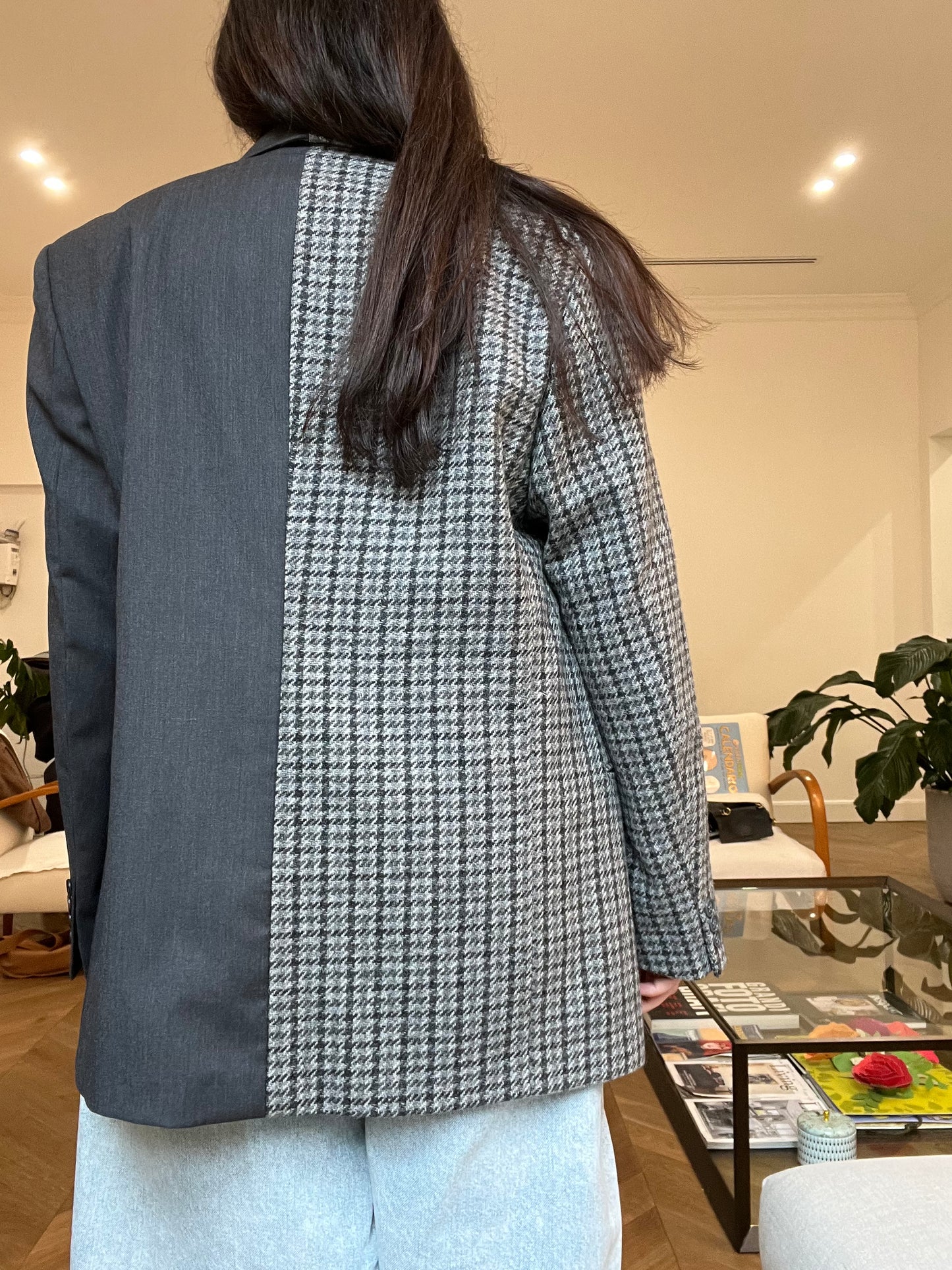 Blazer Bi-color in lana | Grigio a quadri