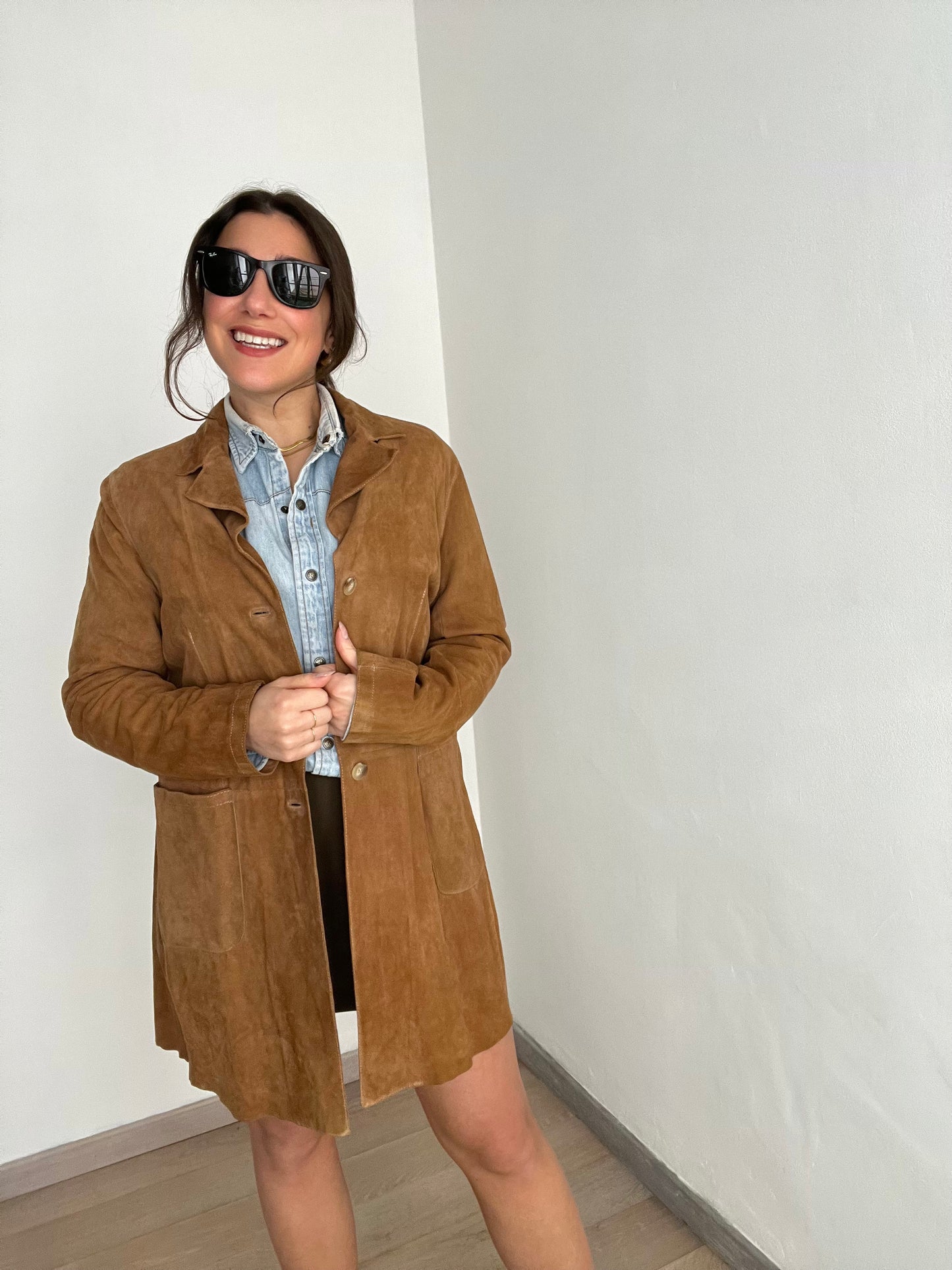 Giacca camicia vintage scamosciata | Marrone sabbia