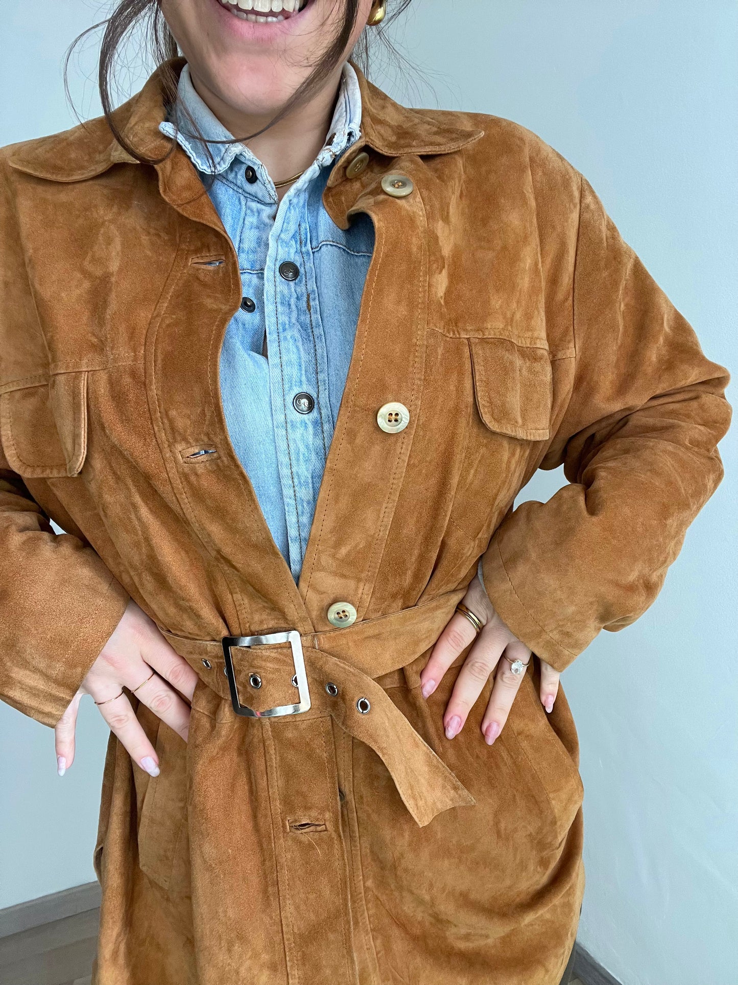 Giacca vintage scamosciata | Cannella con cintura