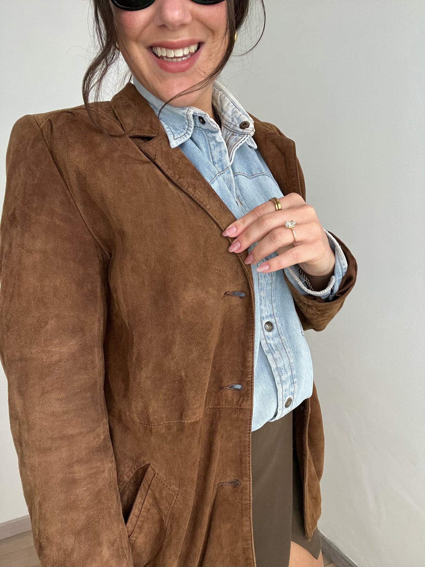 Giacca vintage scamosciata | Marrone scuro con cintura