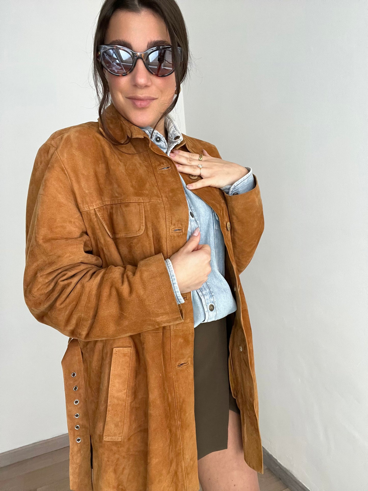Giacca vintage scamosciata | Cannella con cintura
