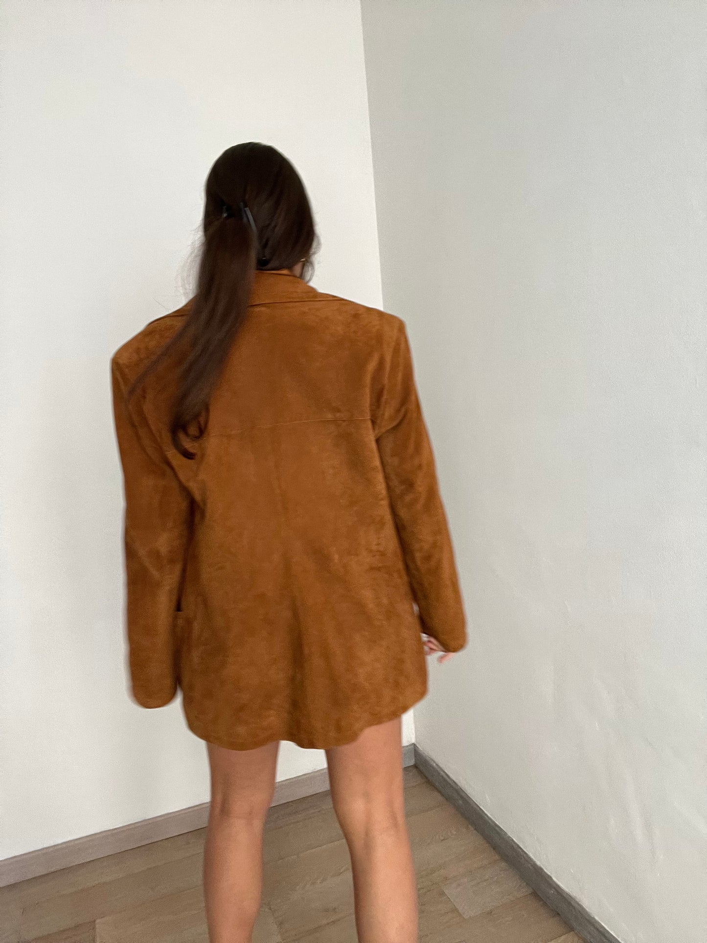 Blazer vintage scamosciato | Marrone con bottoni madreperla