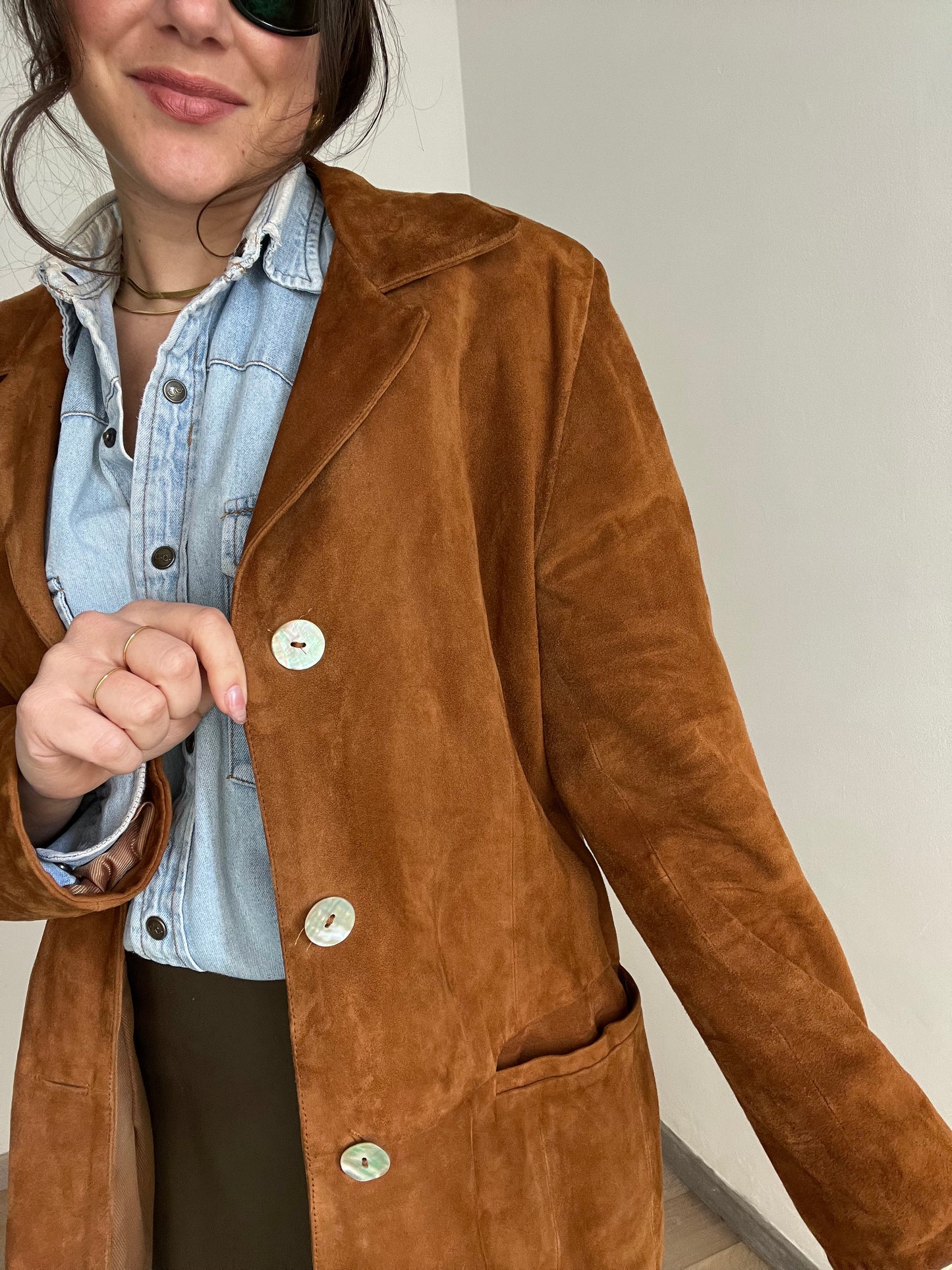 Blazer vintage scamosciato | Marrone con bottoni madreperla