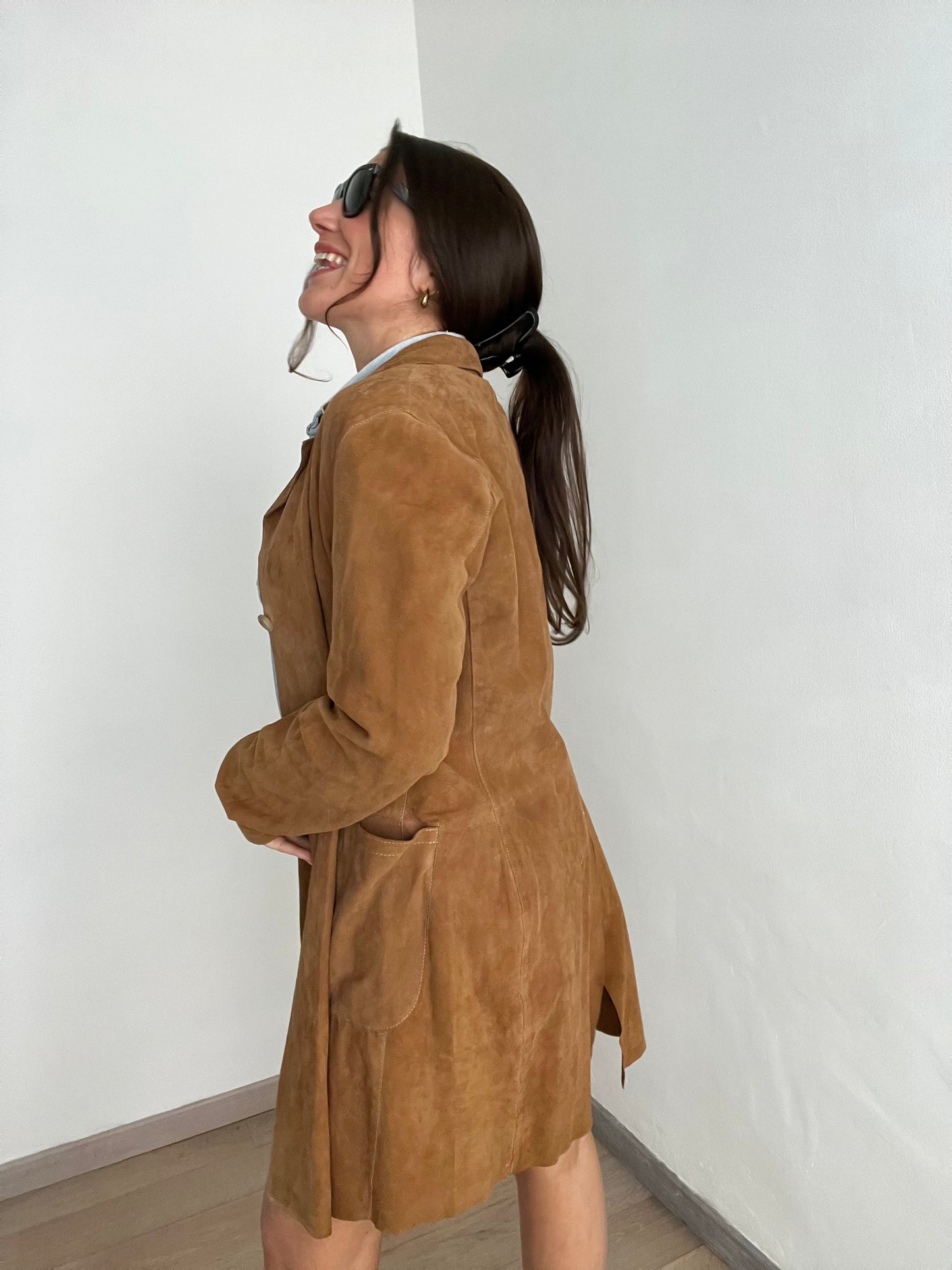 Giacca camicia vintage scamosciata | Marrone sabbia