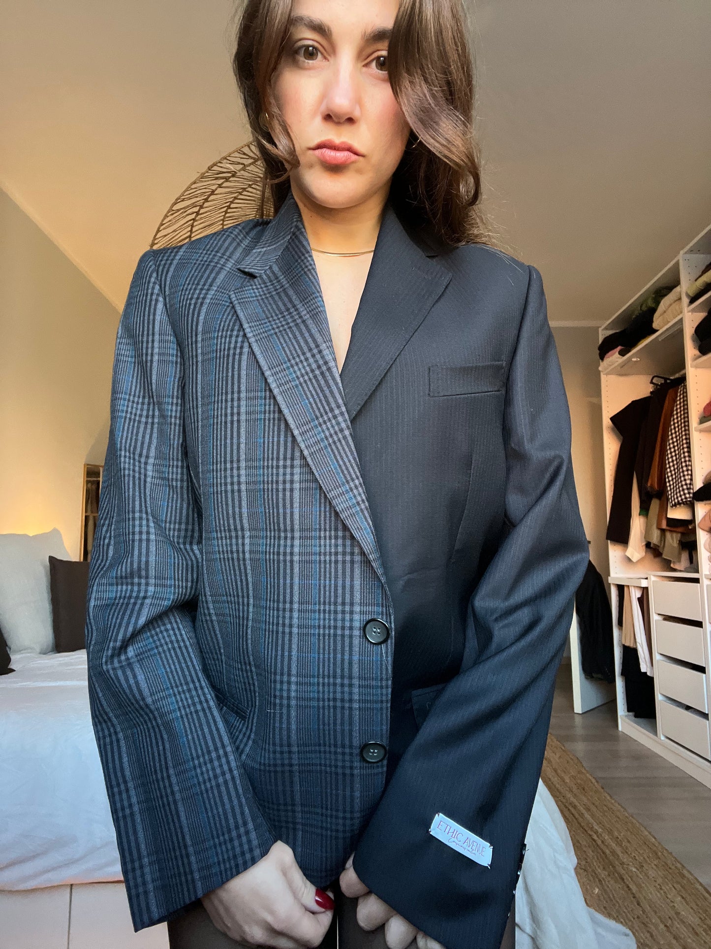 Blazer Bi-color in lana | Blu scuro