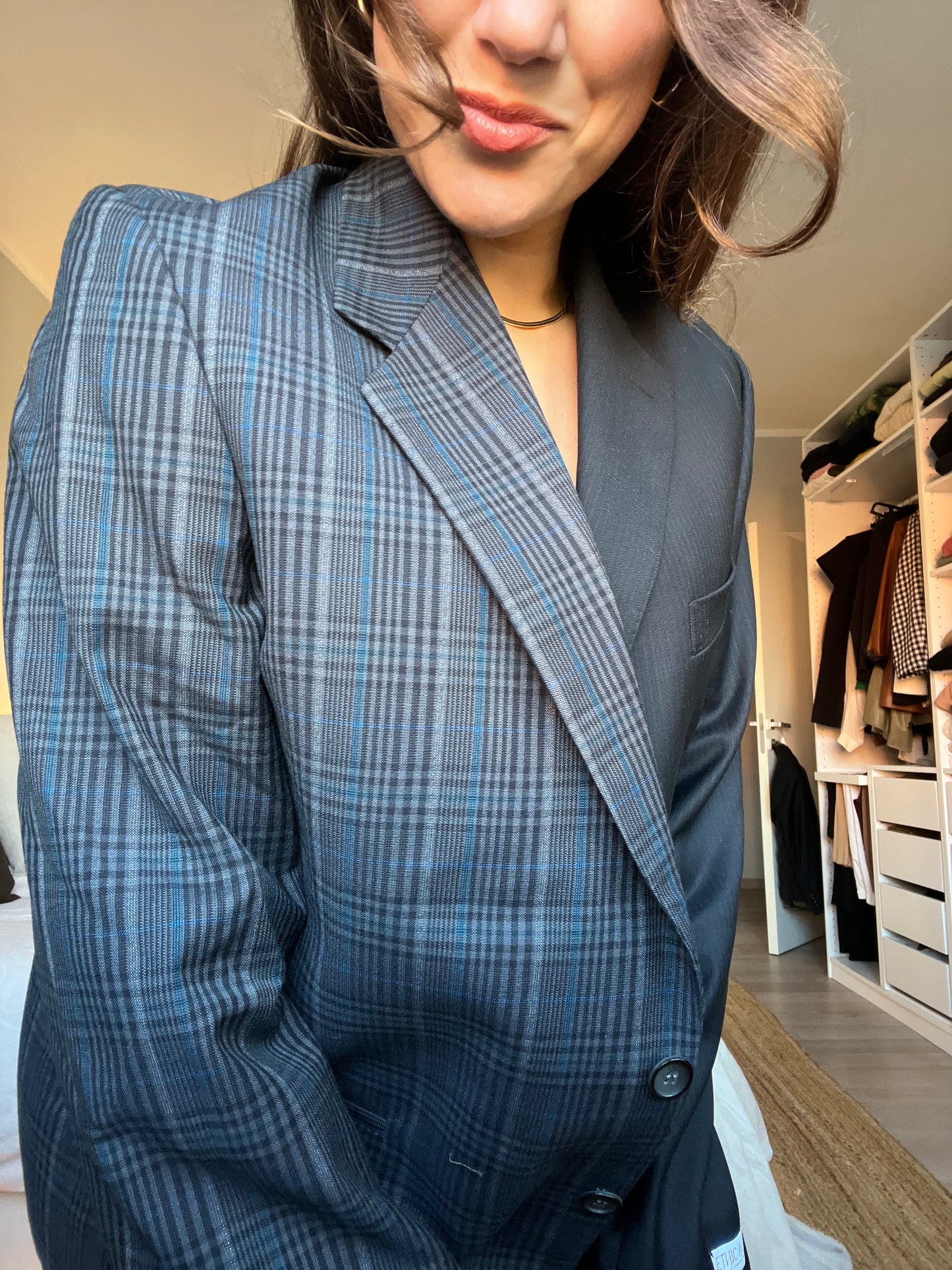 Blazer Bi-color in lana | Blu scuro