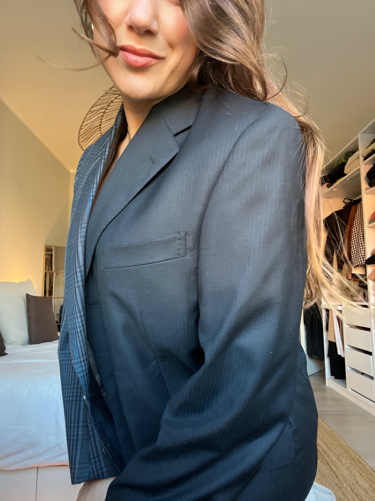 Blazer Bi-color in lana | Blu scuro