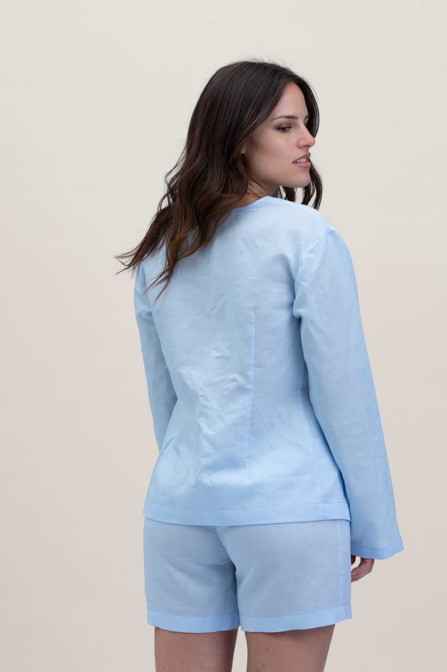Camicia Stoccolma in lino con fiocchi - Azzurro