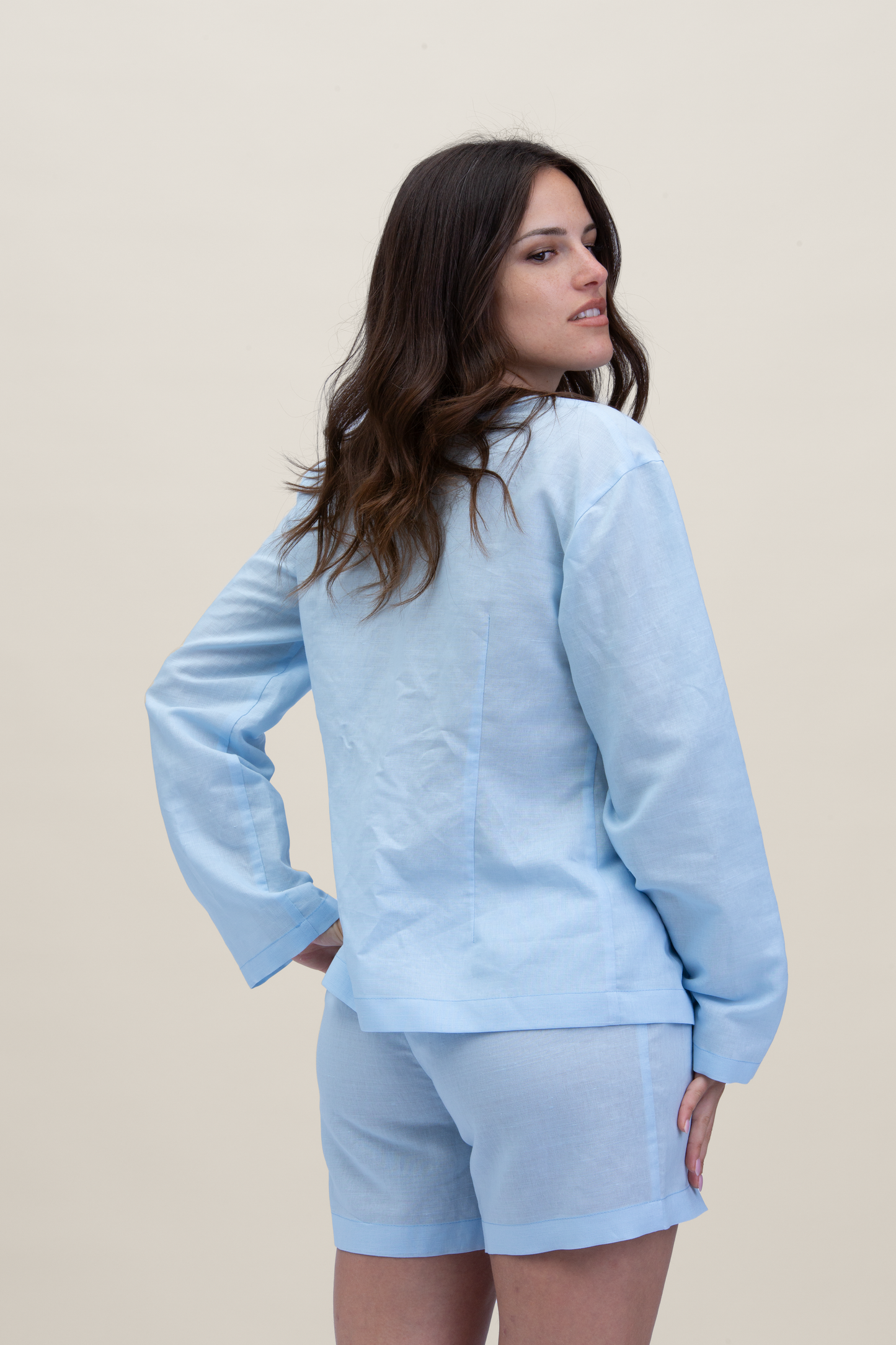 Camicia Stoccolma in lino con fiocchi - Azzurro