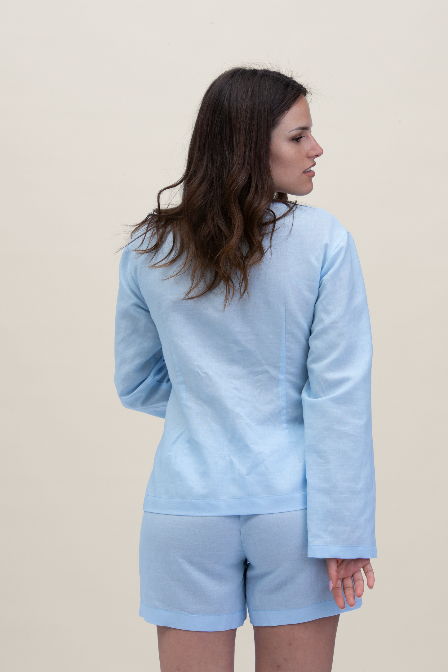 Camicia Stoccolma in lino con fiocchi - Azzurro