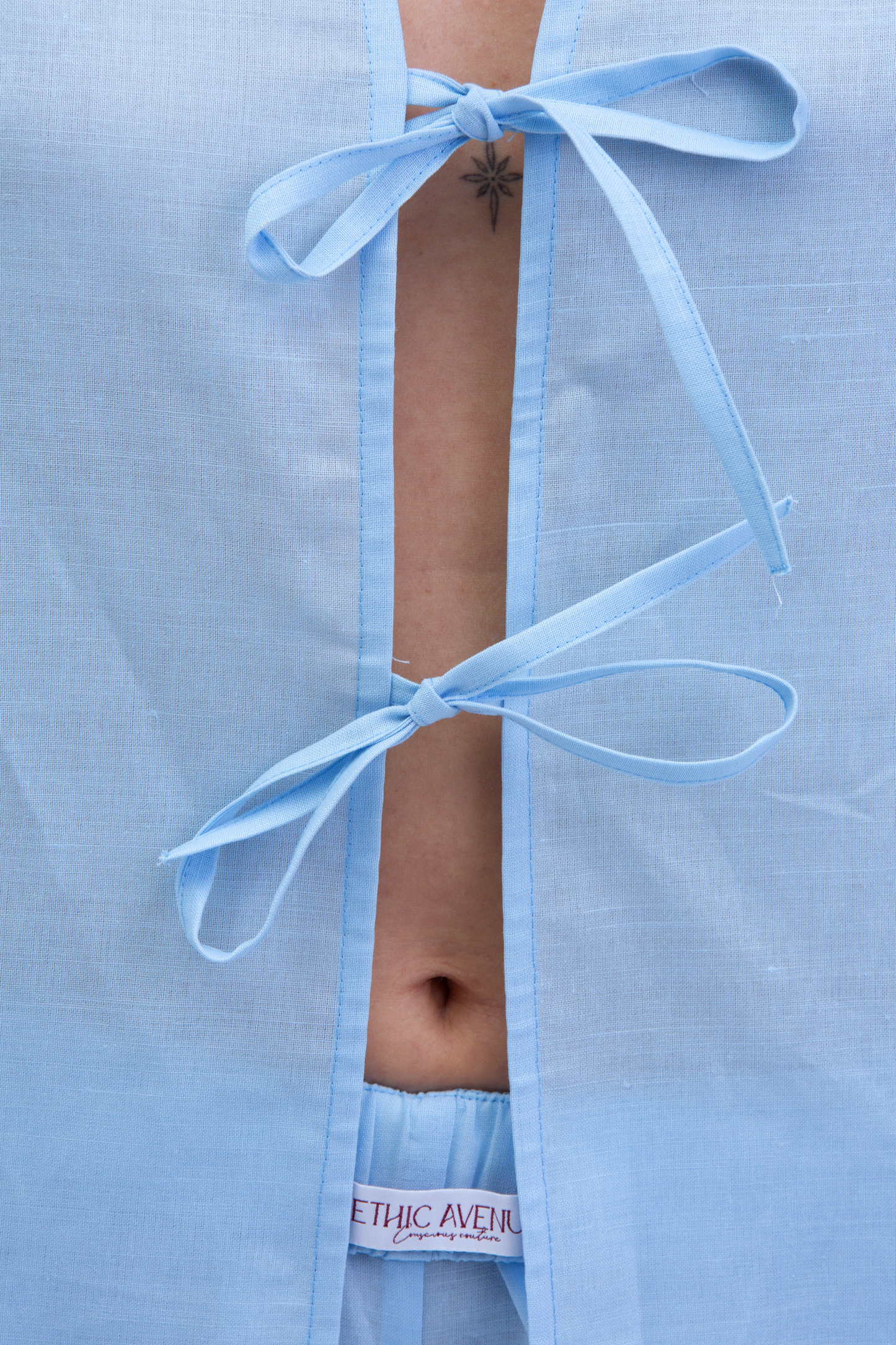 Camicia Stoccolma in lino con fiocchi - Azzurro