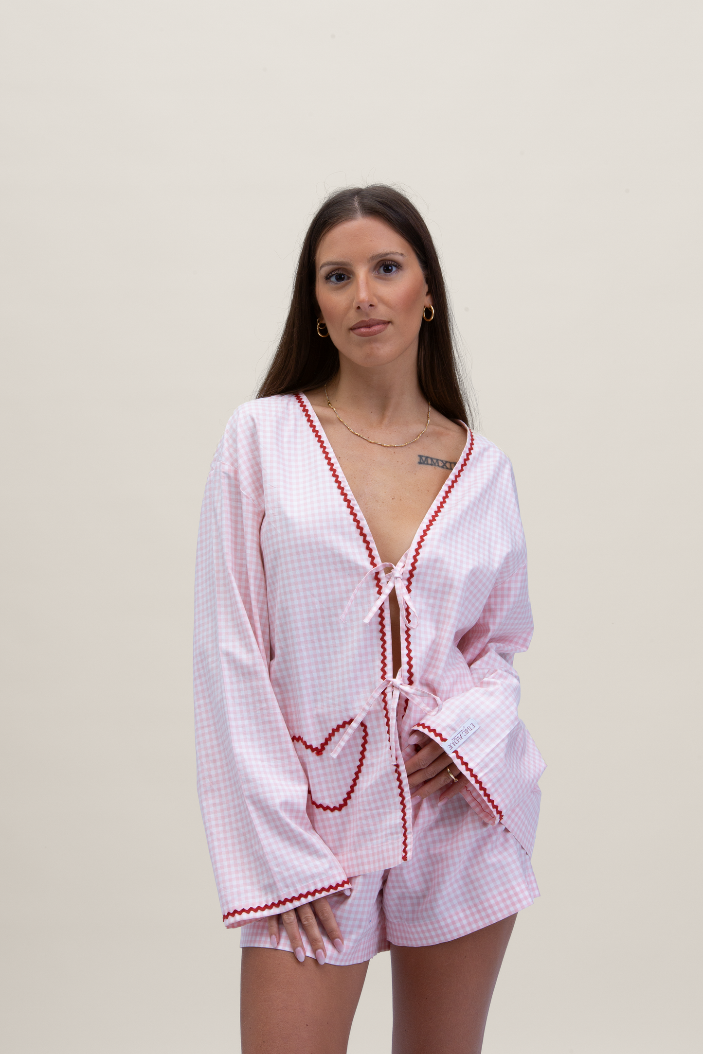 Camicia Stoccolma a quadri con fiocchi - Rosa