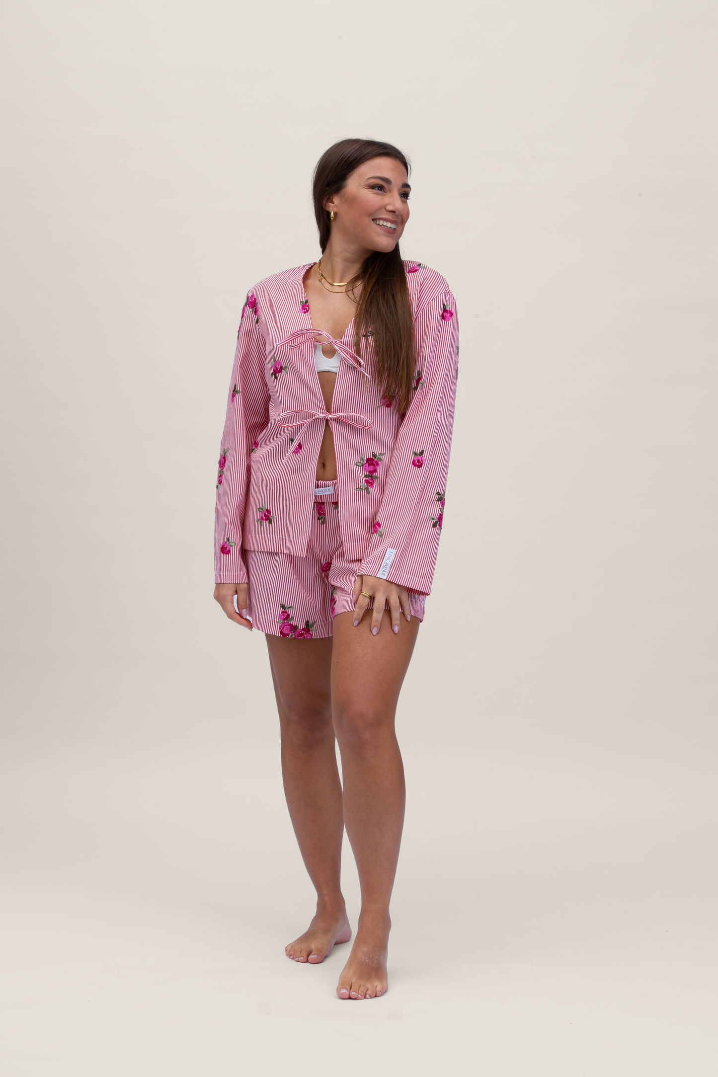 Camicia Stoccolma a righe con ricami - Rose