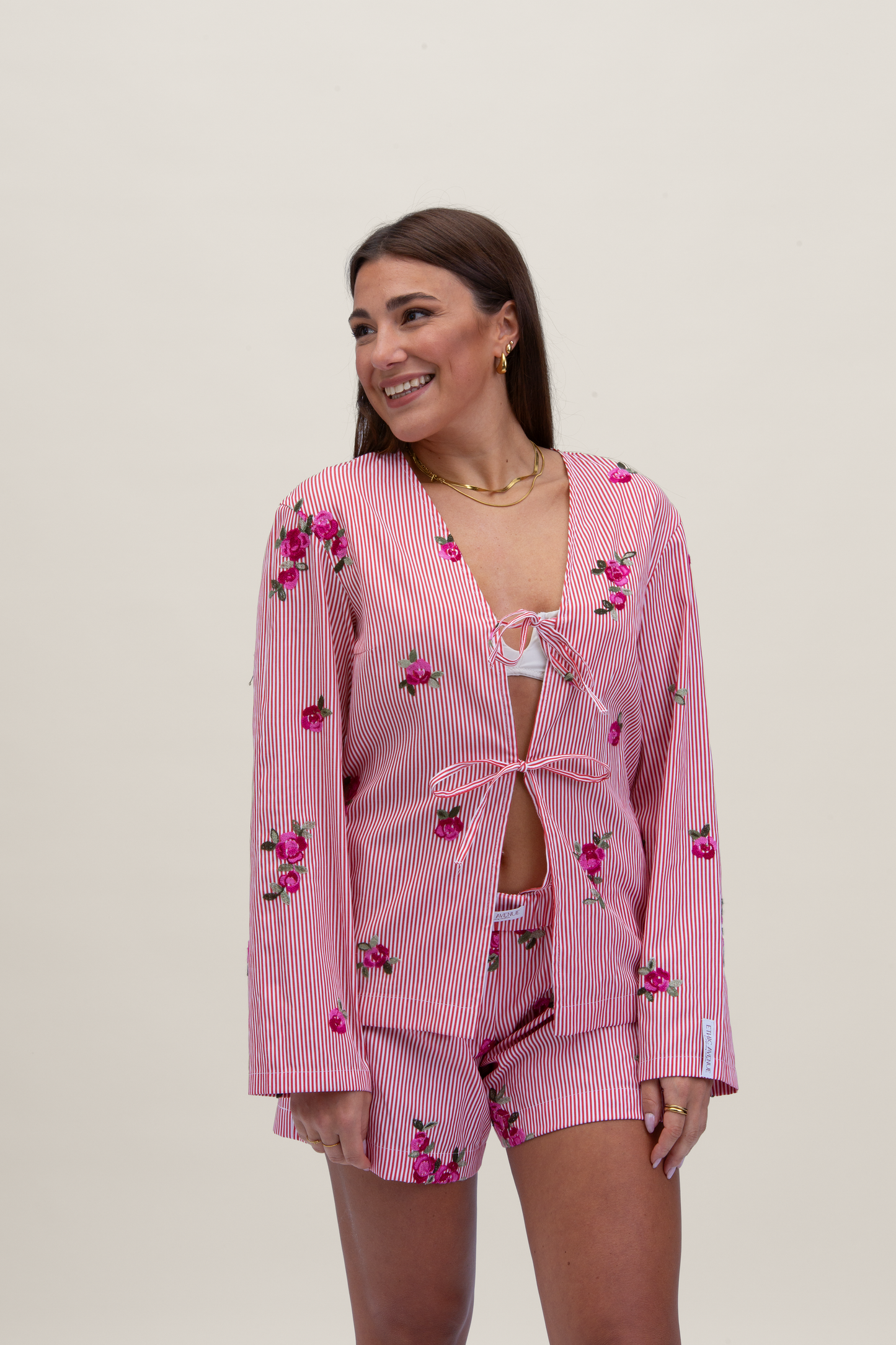 Camicia Stoccolma a righe con ricami - Rose