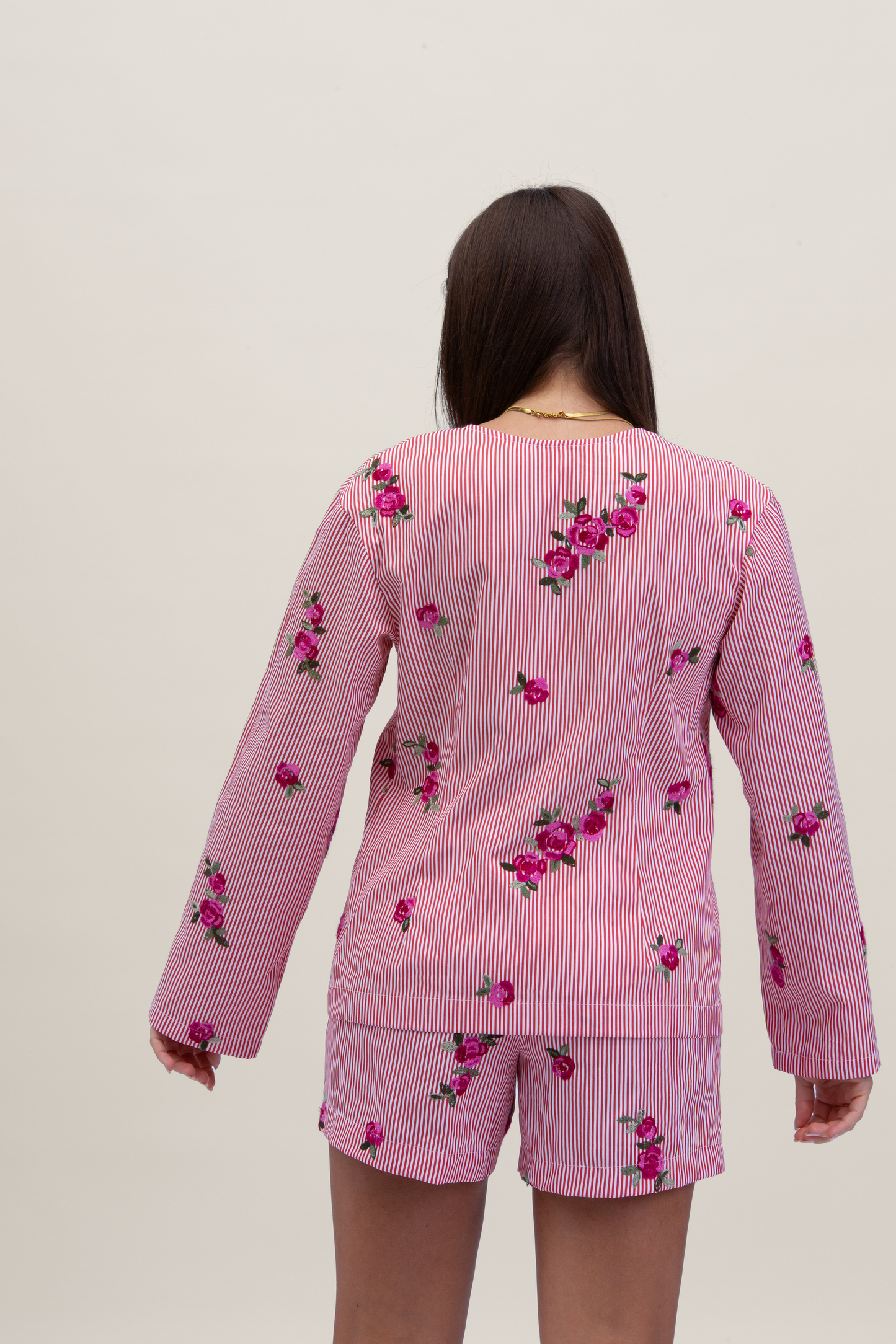 Camicia Stoccolma a righe con ricami - Rose