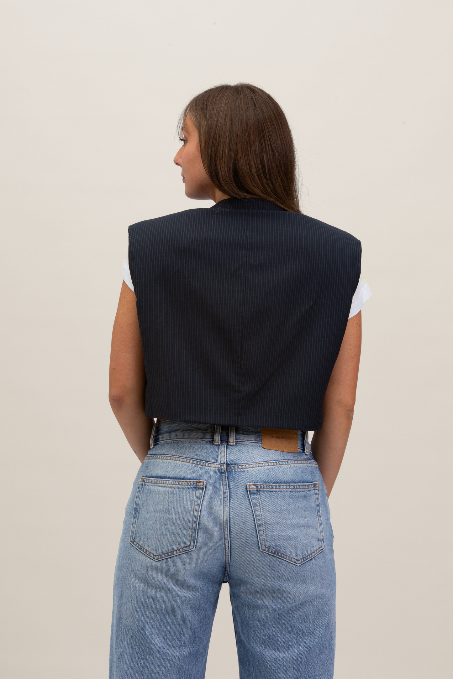 Cropped Gilet | Blu notte gessato S-M