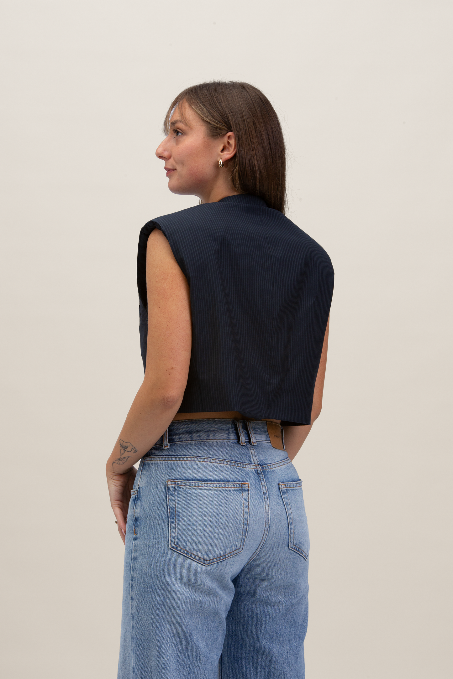 Cropped Gilet | Blu notte gessato S-M