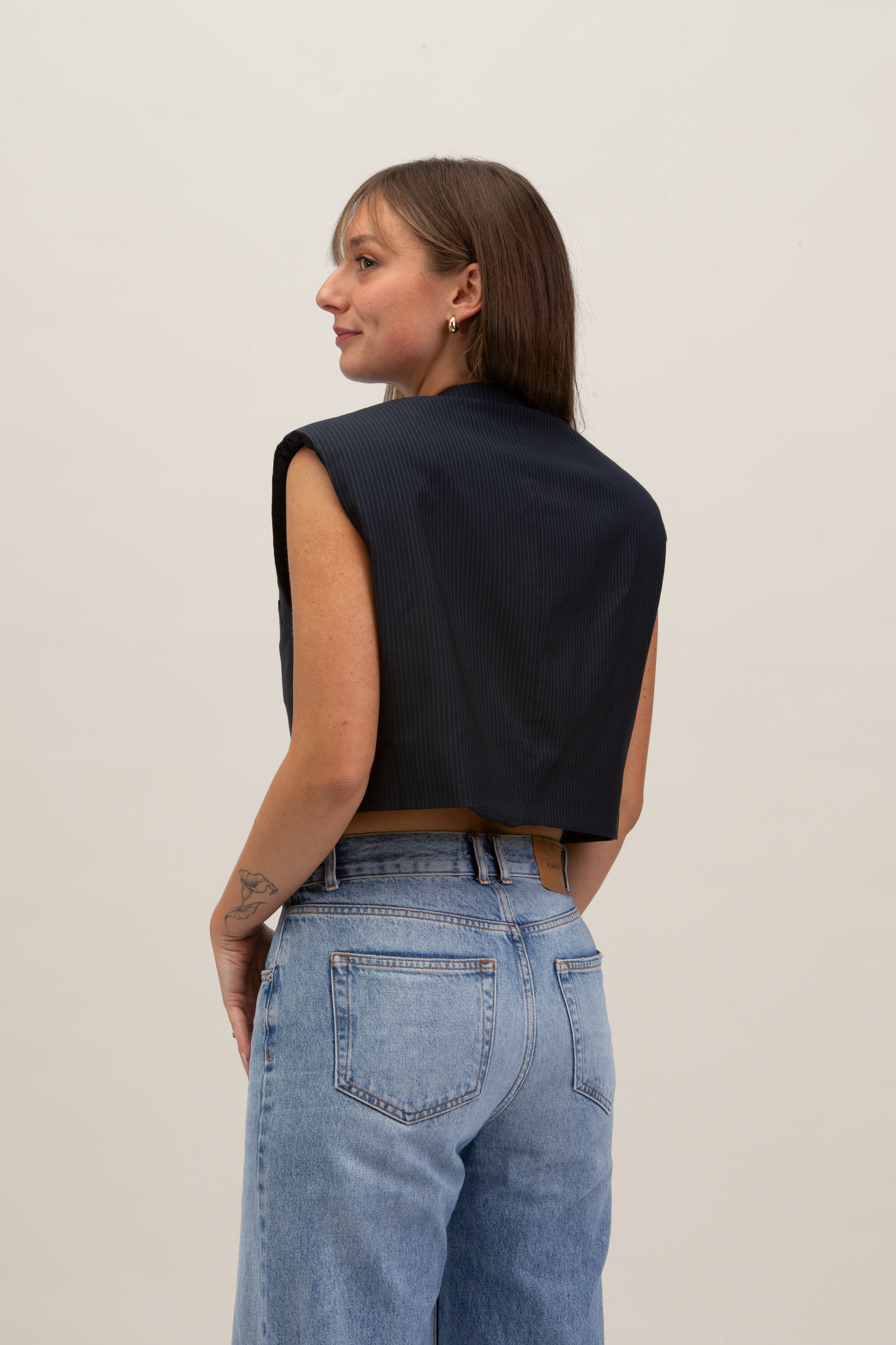 Cropped Gilet | Blu notte gessato S-M