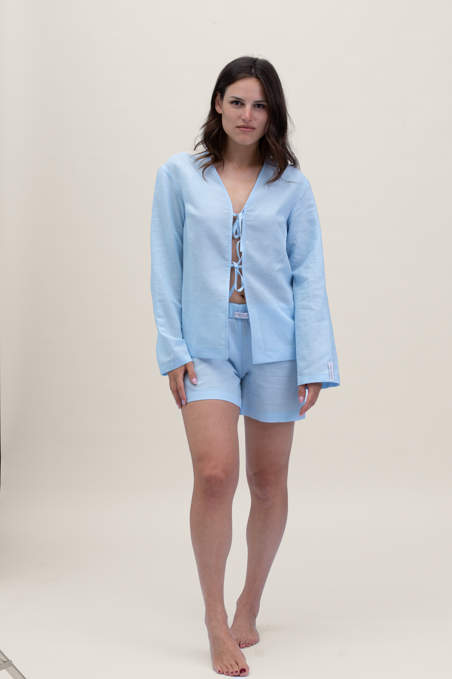 Camicia Stoccolma in lino con fiocchi - Azzurro