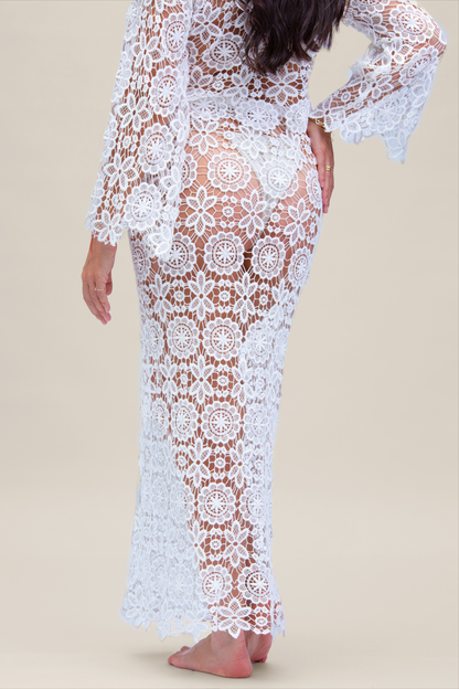 Completo crop top e gonna in macramè