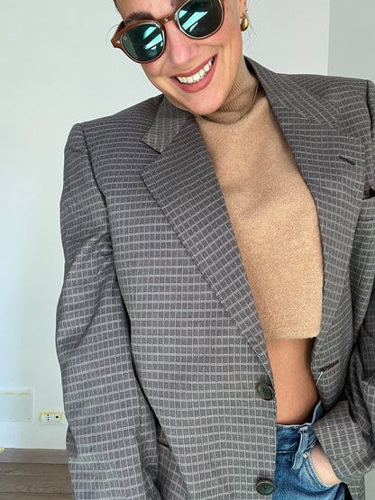 Blazer Vintage in lana | Grigio chiaro a quadri