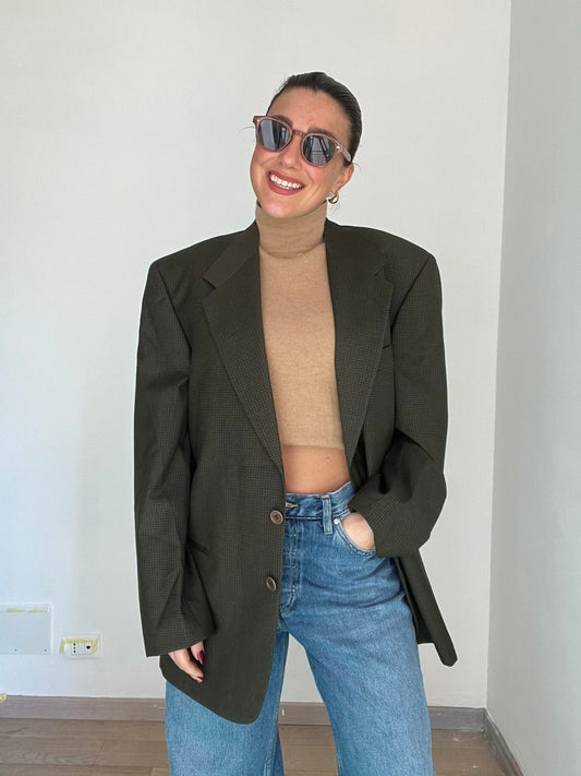 Blazer Vintage in lana | Verde scuro a quadri