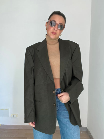 Blazer Vintage in lana | Verde scuro a quadri