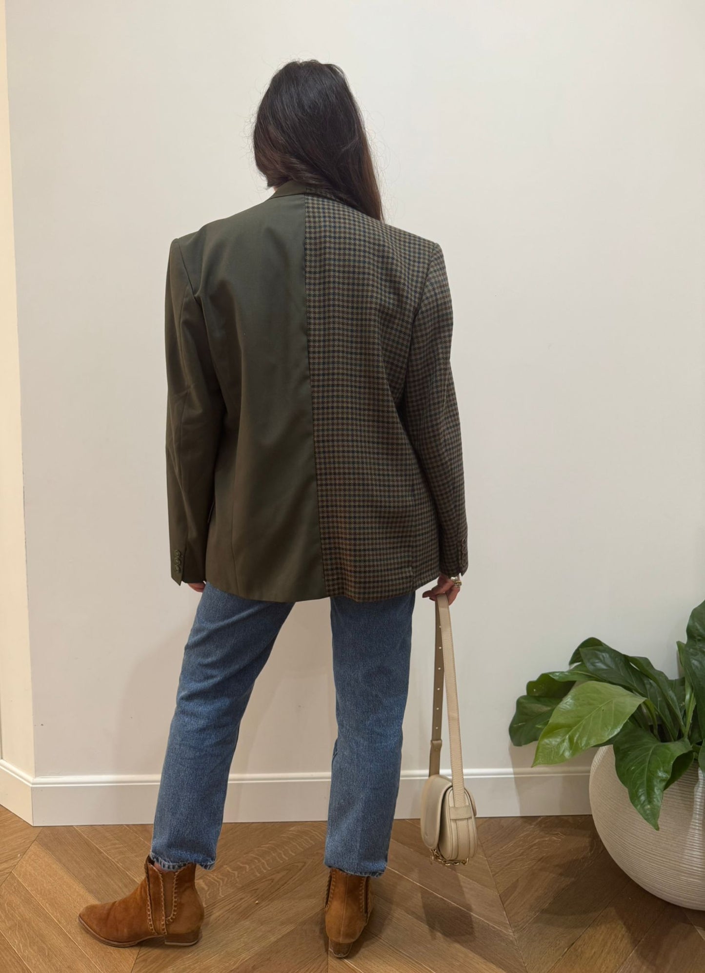 Blazer Bi-color in lana | Verde e verde a quadri