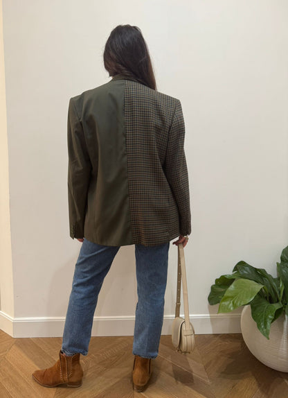 Blazer Bi-color in lana | Verde e verde a quadri
