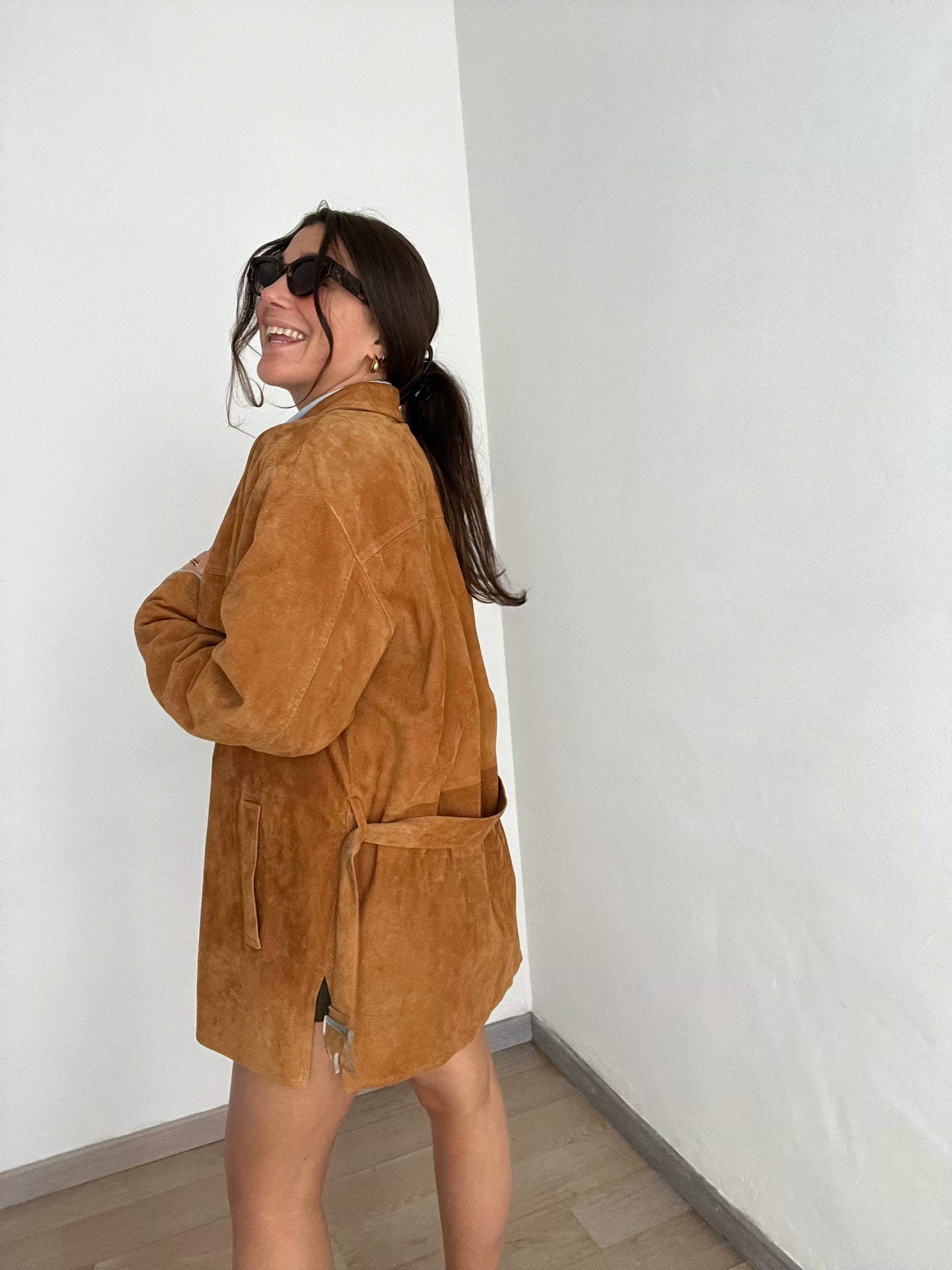 Giacca vintage scamosciata | Cannella con cintura
