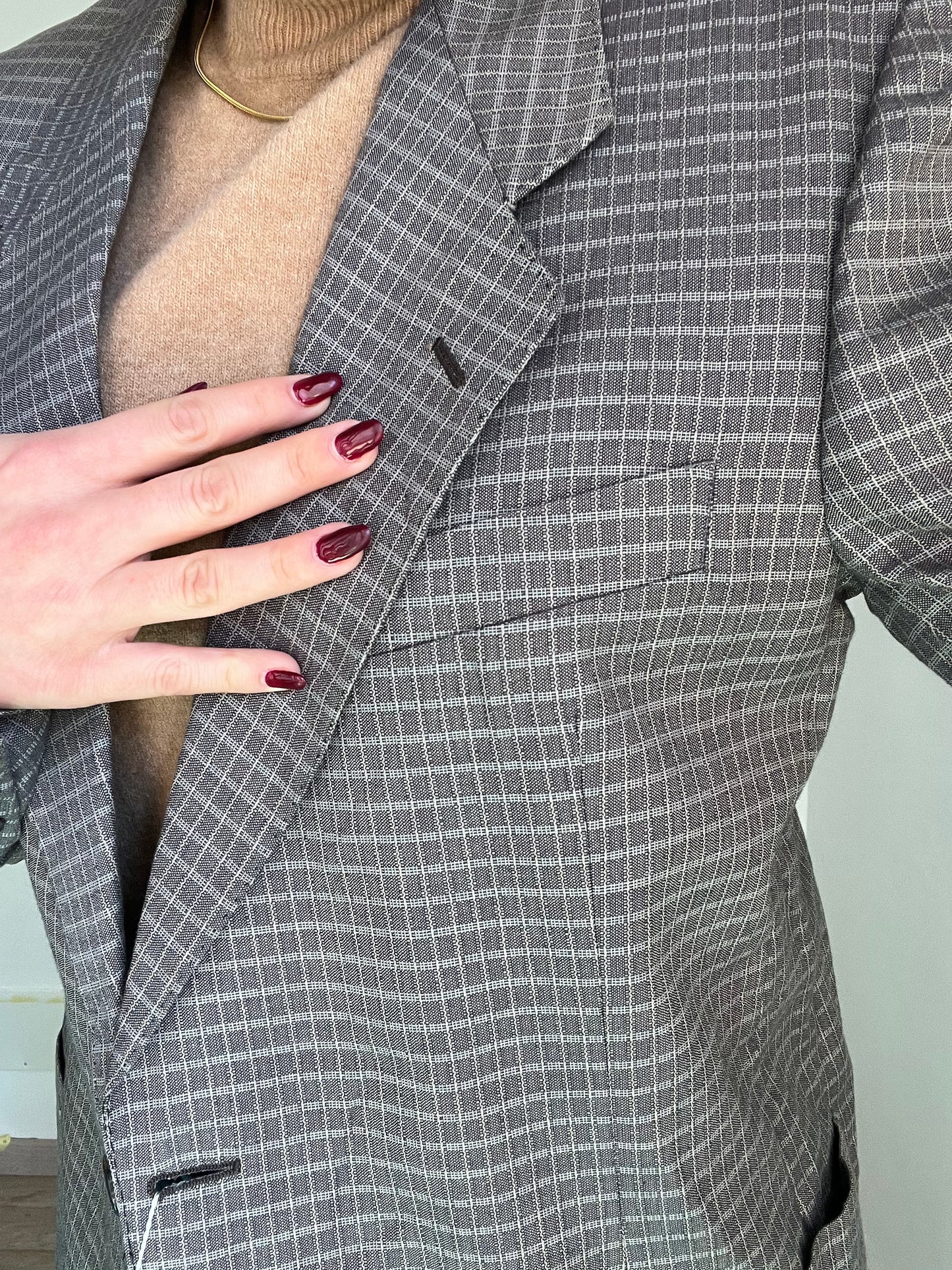 Blazer Vintage in lana | Grigio chiaro a quadri