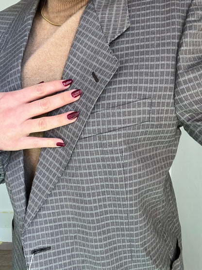 Blazer Vintage in lana | Grigio chiaro a quadri