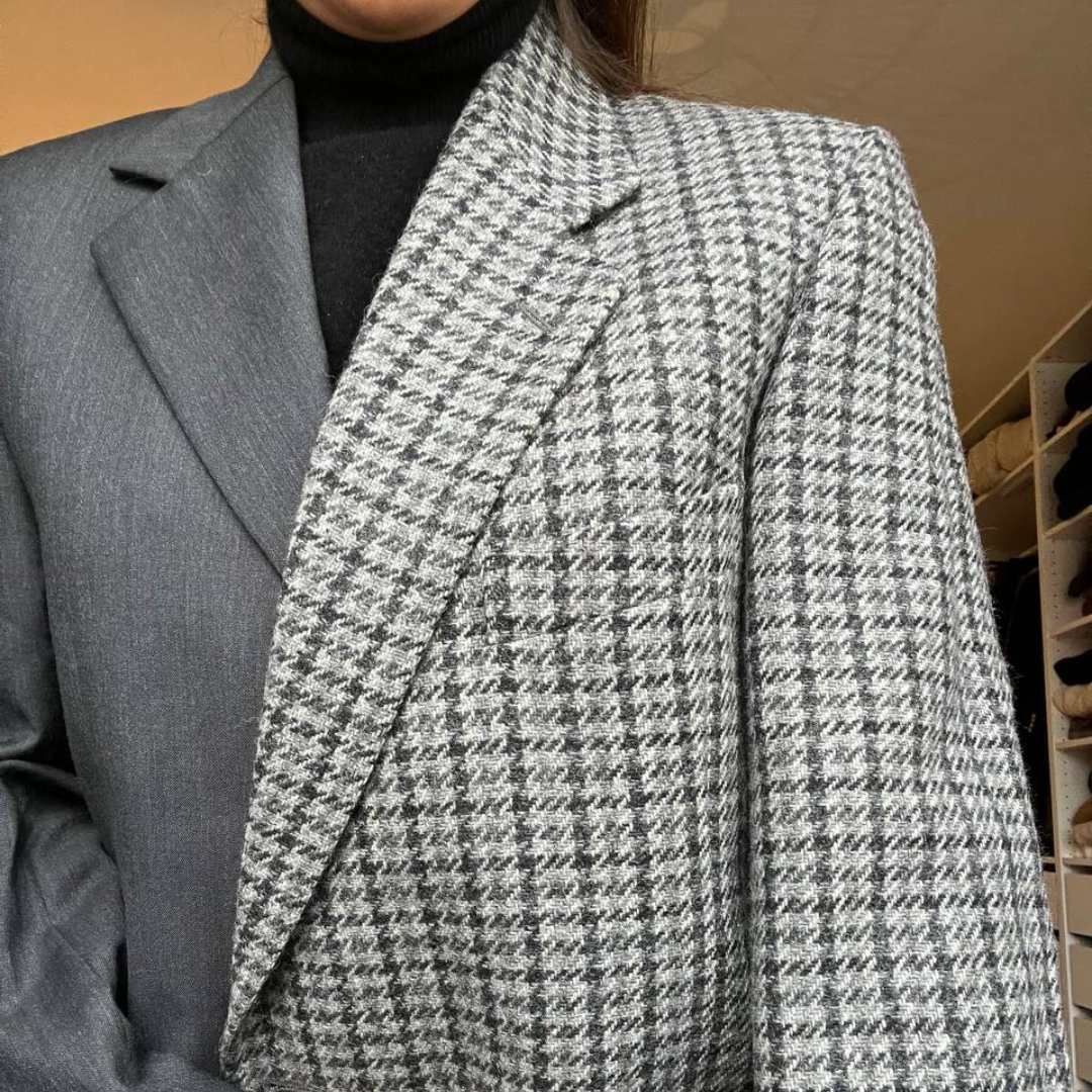 Blazer Bi-color in lana | Grigio a quadri