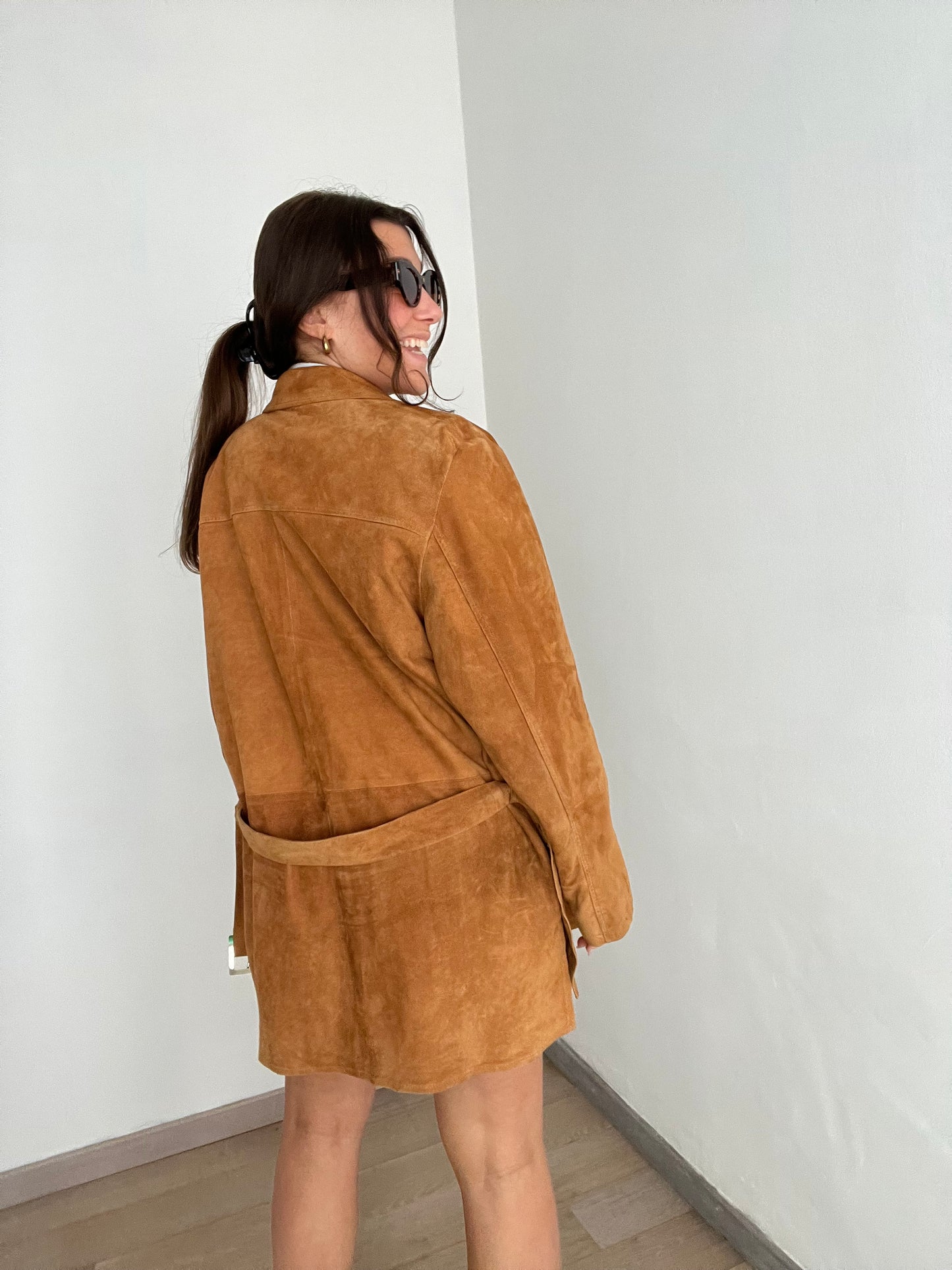 Giacca vintage scamosciata | Cannella con cintura
