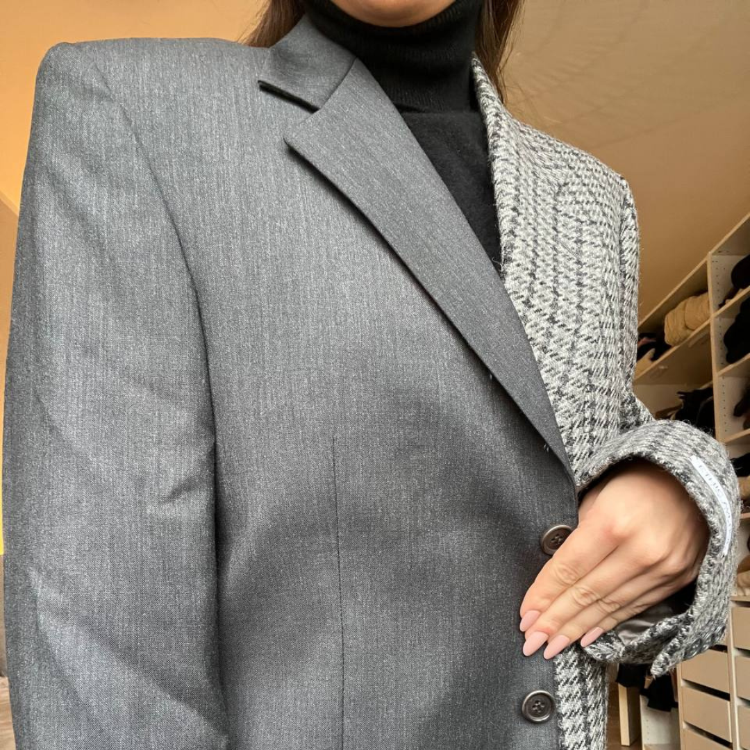 Blazer Bi-color in lana | Grigio a quadri