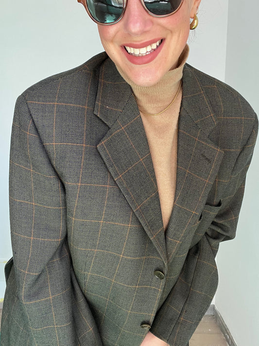 Blazer Vintage in lana | Verde quadri beige