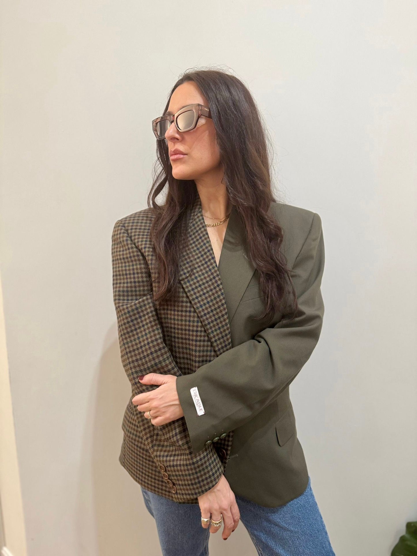 Blazer Bi-color in lana | Verde e verde a quadri