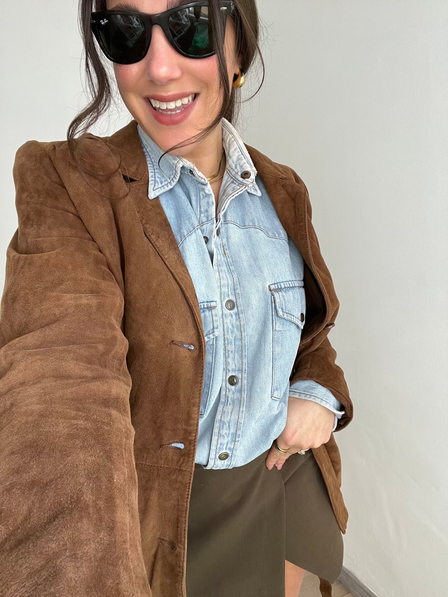Giacca vintage scamosciata | Marrone scuro con cintura